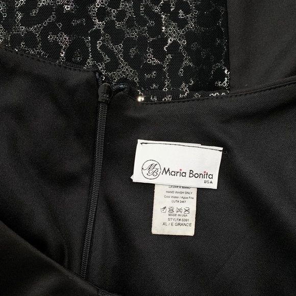 Maria Bonita Black Formal Sparkly Sequin Bodycon Cheetah Mini/Midi Dress size XL - Picture 6 of 8